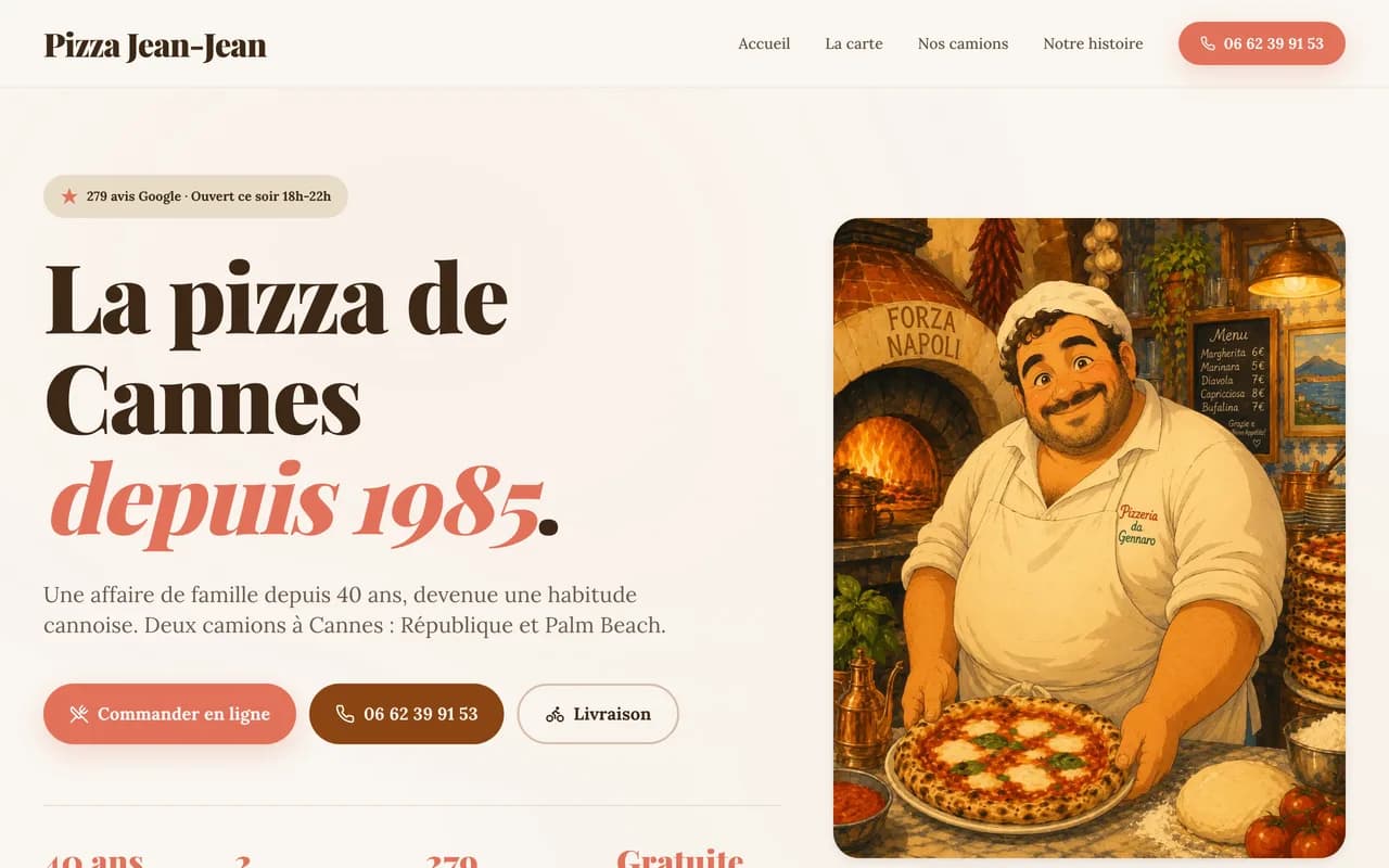 Aperçu du site Pizza Jean-Jean